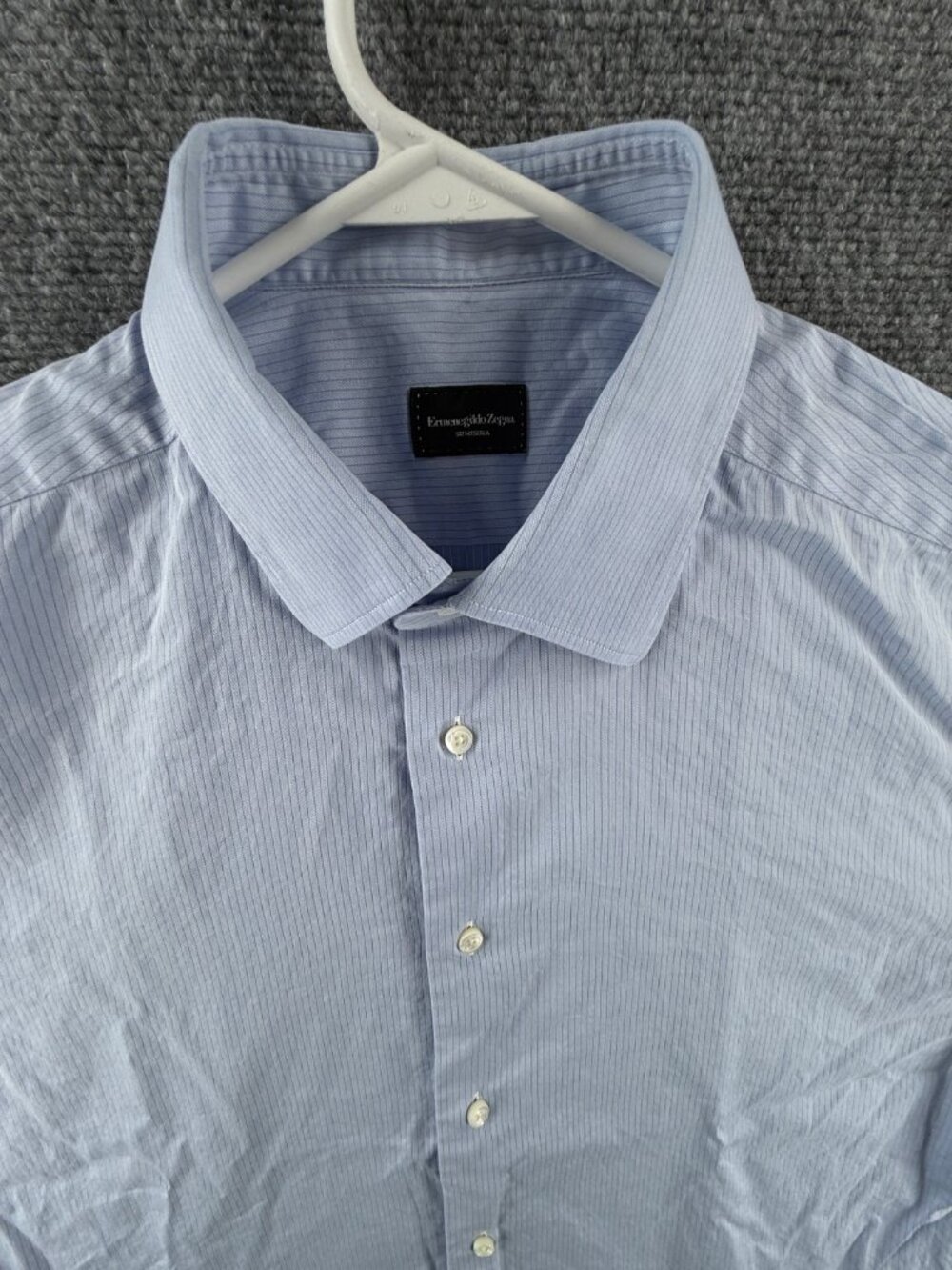 Ermenegildo Zegna Striped 16.5 French Cuff Su Misura Cotton Turkey Blue Shirt